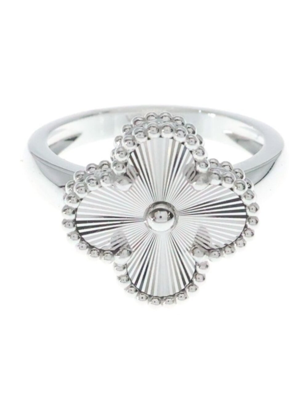 Van Cleef & Arpels Vintage Alhambra Guilloche Ring White Gold